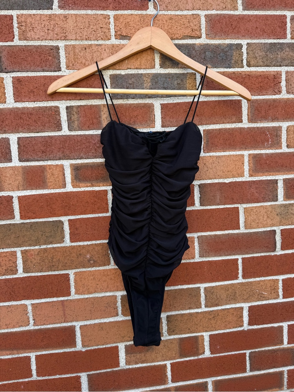 Princess Polly Black Ruched Spaghetti Strap Bodysuit Size US 0